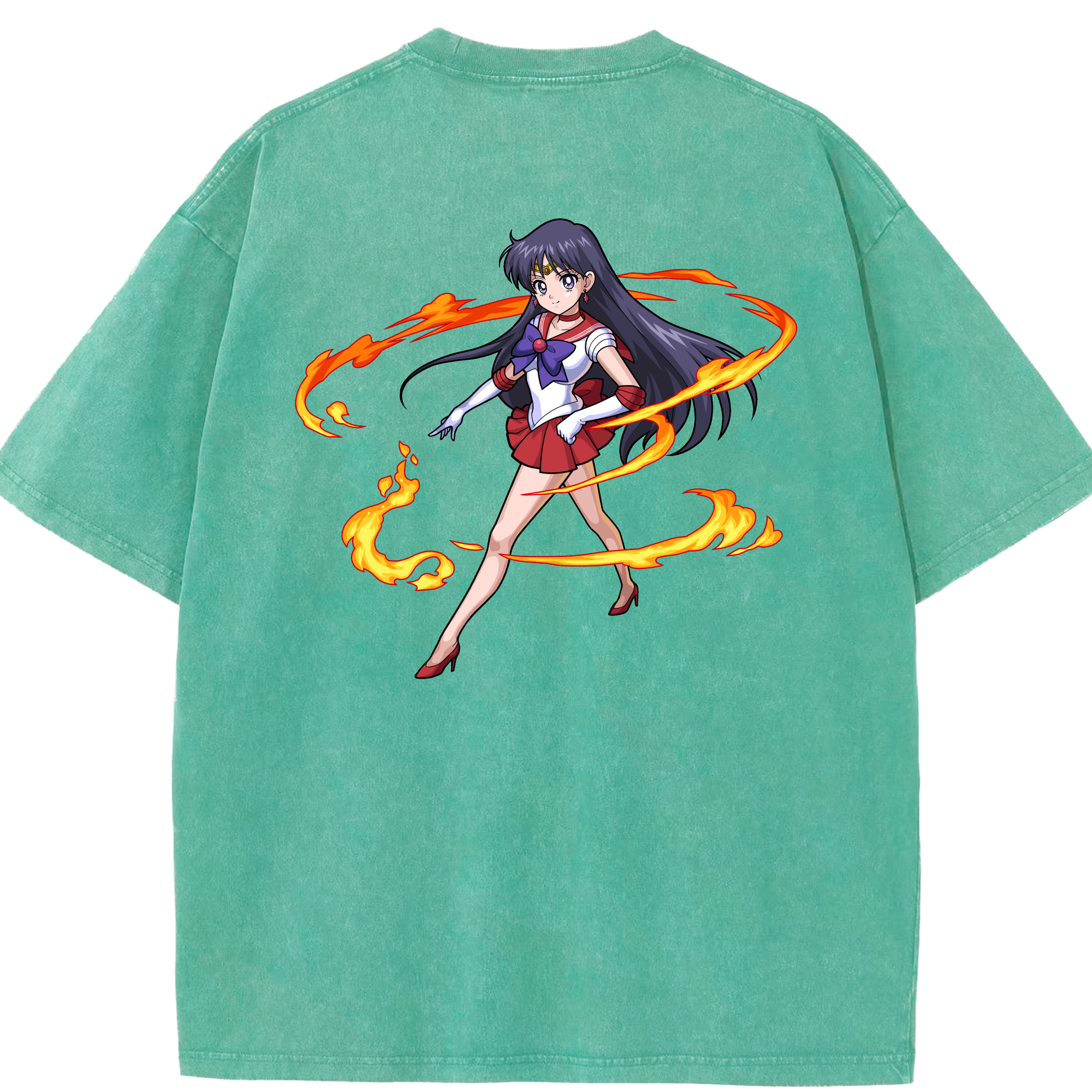 （画像用） 美少女戦士セーラームーン 火野レイ ひの レイ Sailor Moon Hino Rei （セーラーマーズ,Sailor Mars） 綿100% ヴィンテージ風 半袖Tシャツ（背面プリント）